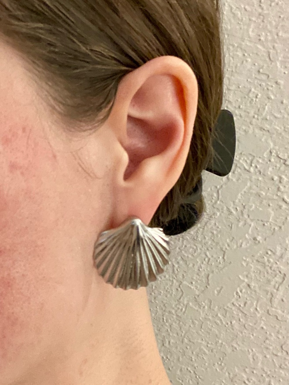 Large Stainless Steel Silver colored Scallop Seashell Stud Earrings